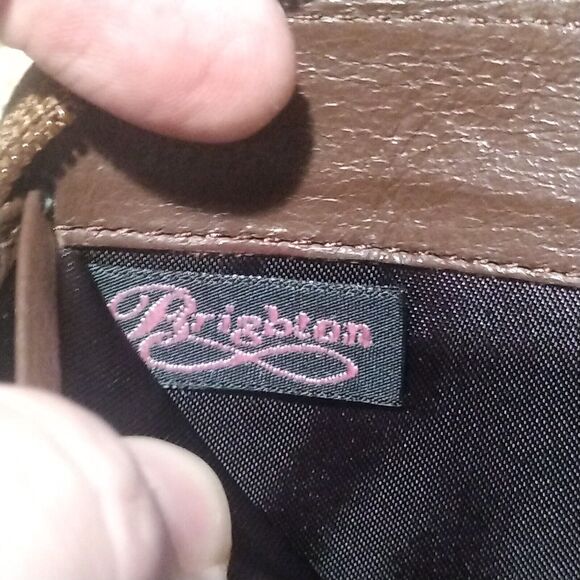 Brighton Croc Pebble Leather Full Zip Wallet Brown Clutch 8" Long - Picture 6 of 9